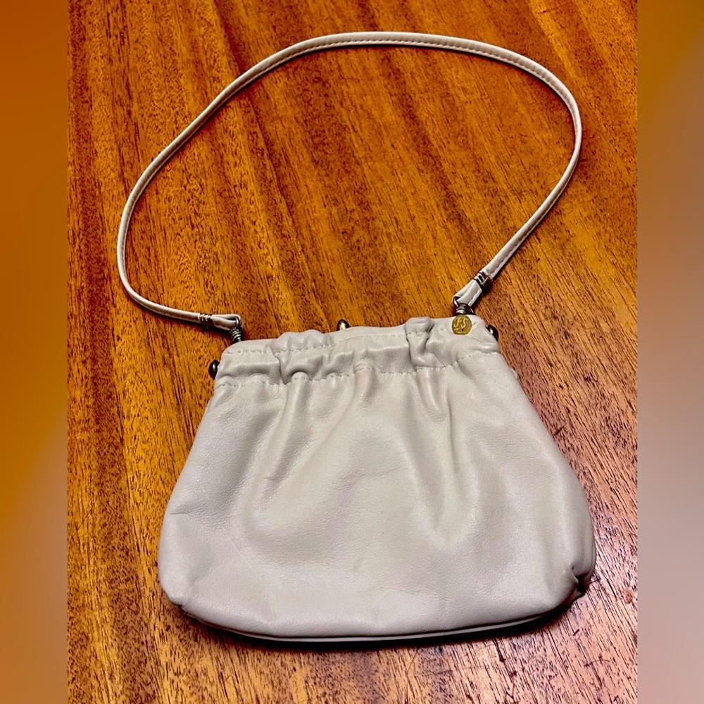 Vintage! FS Originals Cream Leather Large Coin Top Clasp Bag w Hinge Top Closure
